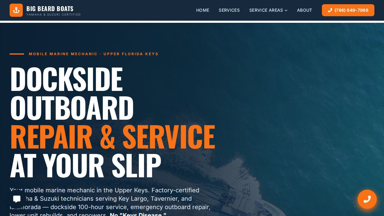 Big Beard Boats homepage — Upper Keys mobile marine mechanic service site