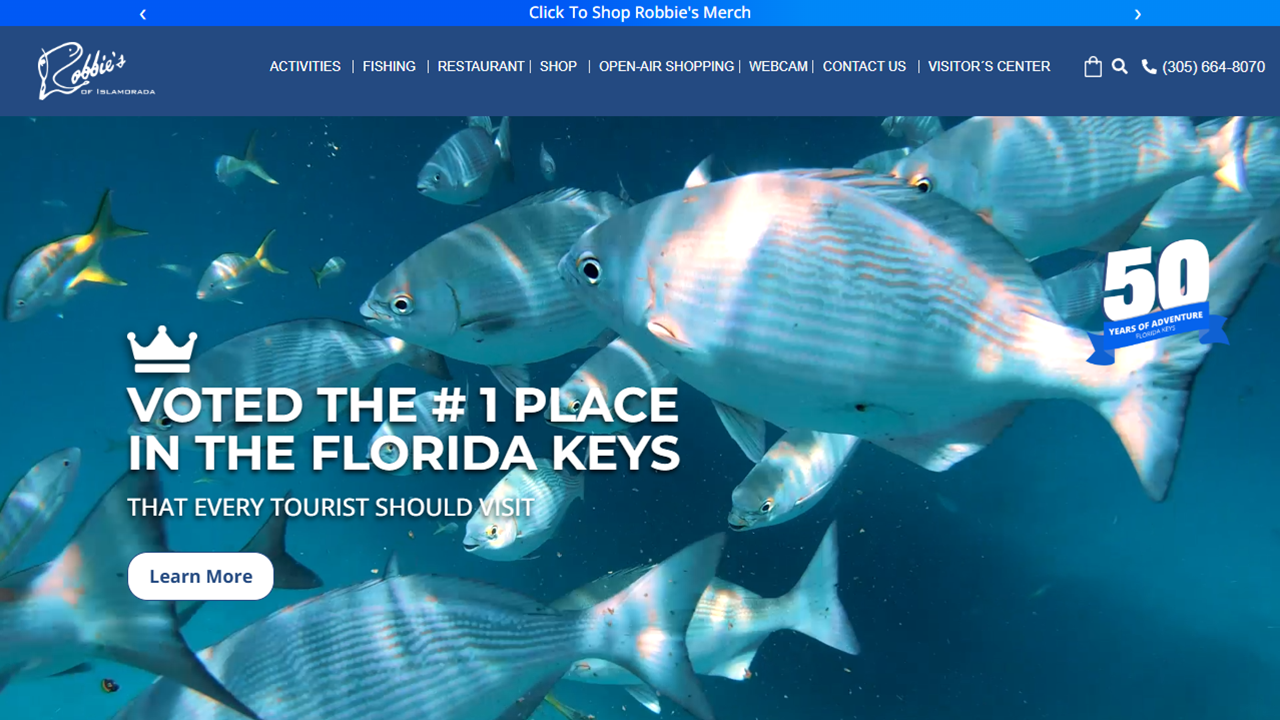 Robbie's of Islamorada — One of the Keys' most-photographed marinas. Built a FareHarbor affiliate network that doubled party-boat bookings in year one. 10+ years running.